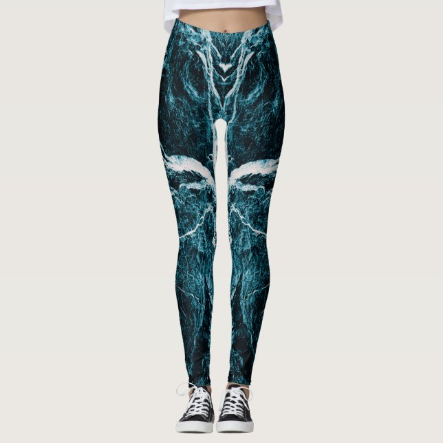 Aquamarines blaues Abstraktes Muster Leggings (Vorderseite)