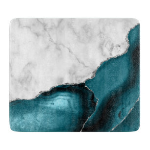 Aquamarines blaues Agate Silver aus weißem Marmor Schneidebrett