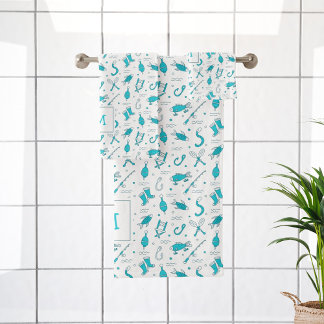 Aquamarines blaues Angeln Nahtloses Muster Mit Mon Badhandtuch Set
