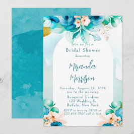 Aquamarines blaues Aquarell Blumenmuster Brautpart Einladung
