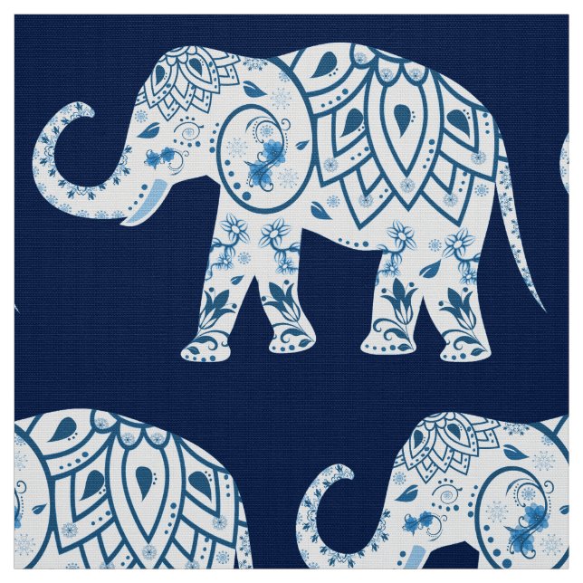 Aquamarines blaues Elefant-Gewebe Stoff (Muster)