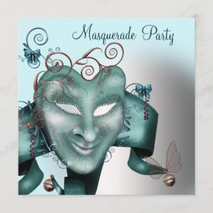 Aquamarines blaues Geburtstags-Maskerade-Party Einladung