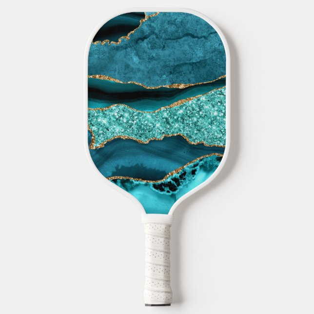 Aquamarines blaues Goldmarmor Türkis Pickleball Pa Schläger (Vorderseite)