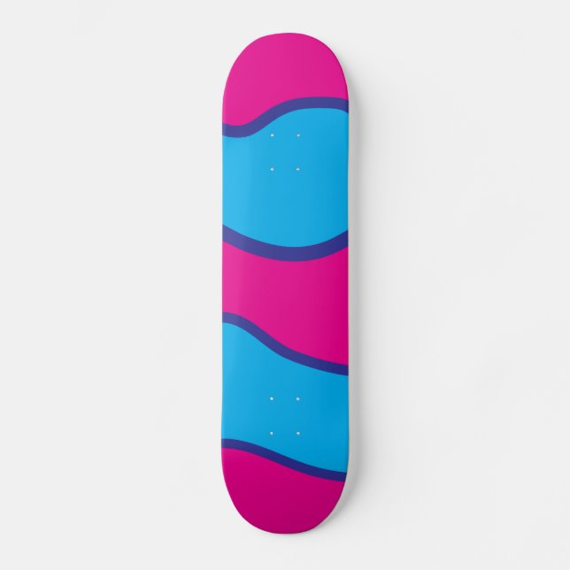 Aquamarines blaues heißes Rosa-Farbwellen-Muster Skateboard (Vorderseite)