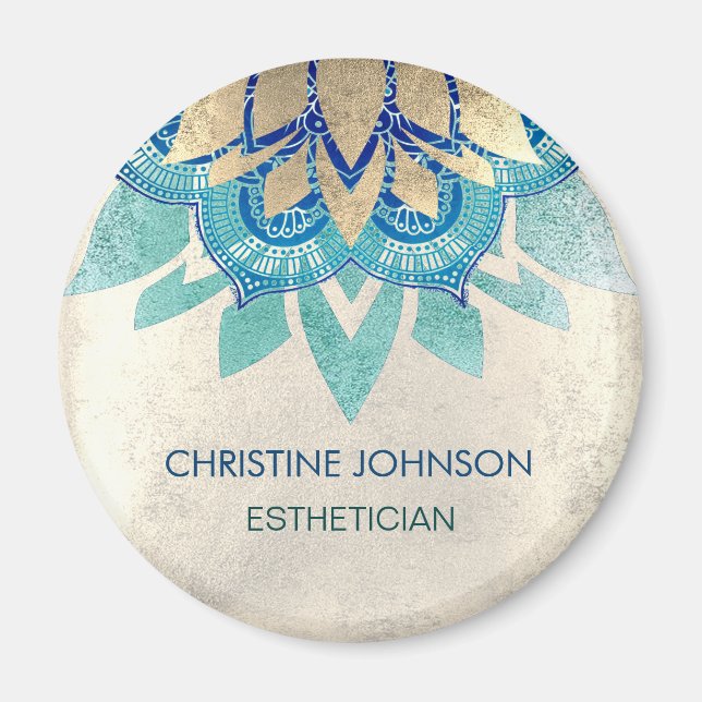 aquamarines blaues Imitat Goldfolie Lotus Logo Magnet