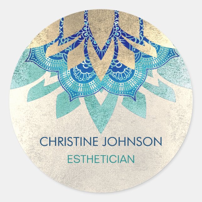 aquamarines blaues Imitat-Lotus-Logo Runder Aufkleber (Vorderseite)