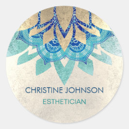 aquamarines blaues Imitat-Lotus-Logo Runder Aufkleber