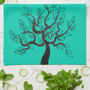 Aquamarines blaues Küchentuch mit Bäumen - Farbe a