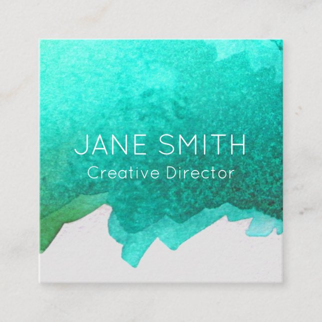 Aquamarines blaues Logo Wasserfarbe moderne Kreati Quadratische Visitenkarte (Vorderseite)