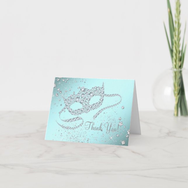 Aquamarines blaues Maskerade-Party danken Ihnen Dankeskarte (Vorderseite)
