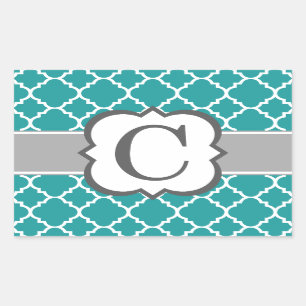 Aquamarines blaues Monogramm Letter C Quatrefolie Rechteckiger Aufkleber
