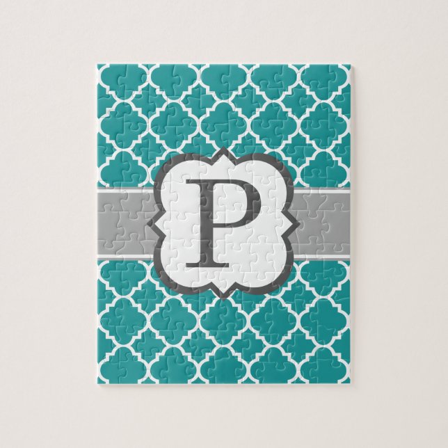 Aquamarines blaues Monogramm Letter P Quartett Puzzle (Vertikal)