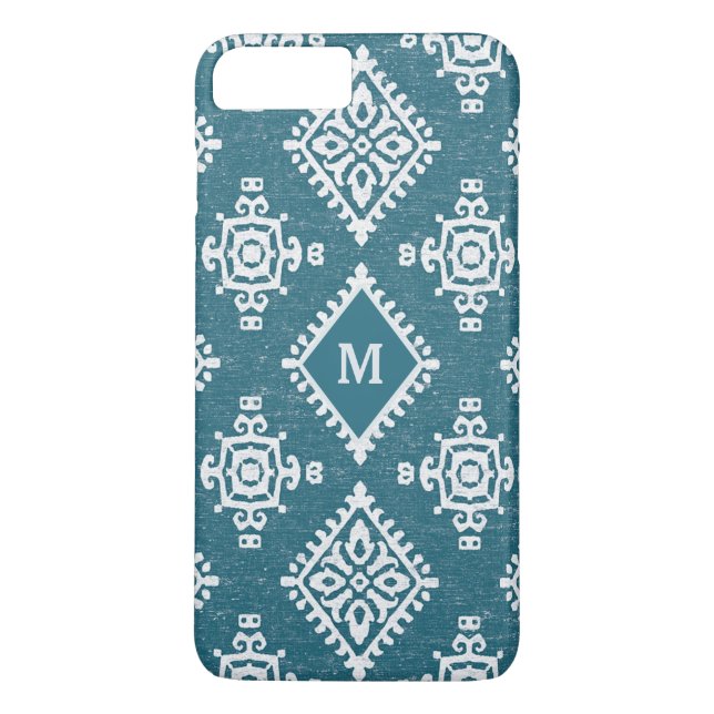 Aquamarines blaues Muster des Monogramm-| Amadora Case-Mate iPhone Hülle (Rückseite)