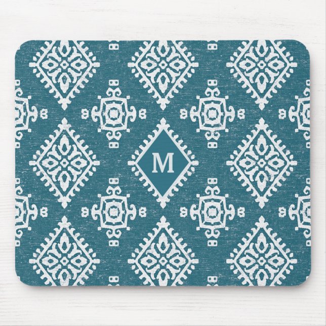 Aquamarines blaues Muster des Monogramm-| Amadora Mousepad (Vorne)