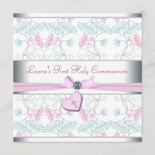 Aquamarines blaues Rosa Herz Weißes Rosa Kreuz Ers Einladung