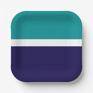 Aquamarines, blaues Schlichtes Farbblockdesign Pappteller