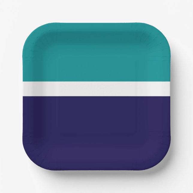 Aquamarines, blaues Schlichtes Farbblockdesign Pappteller (Vorderseite)
