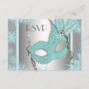 Aquamarines blaues Schneeflocke-Maskerade-Party RSVP Karte