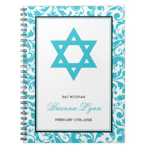 Aquamarines blaues Strudel-Damast-Schläger Mitzvah Notizblock