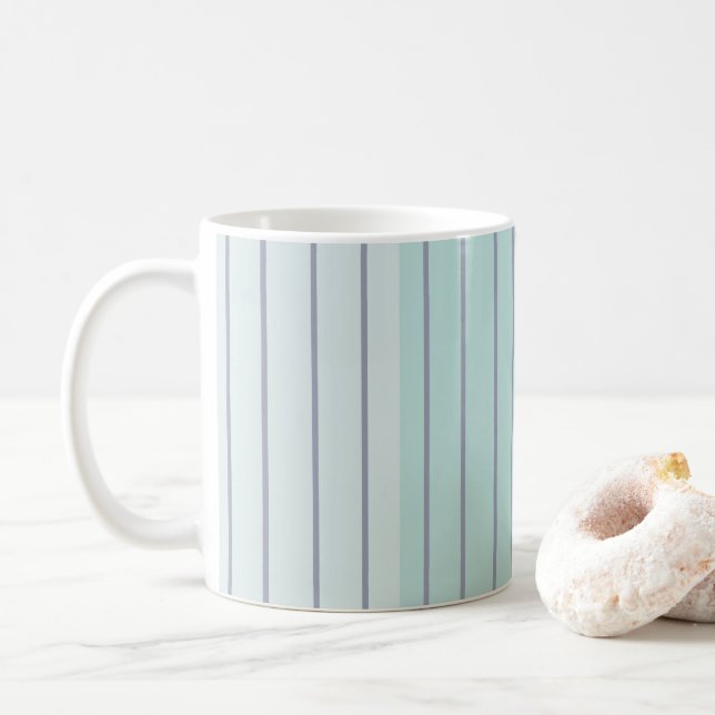 Aquamarines blaugraues Streifenmuster Kaffeetasse (Mit Donut)