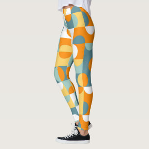 Aquamarines blaugrünes Orange Midjahrhundert-Schal Leggings