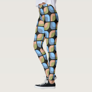 Aquamarines blaugrünes Orange Midjahrhundert-Schal Leggings