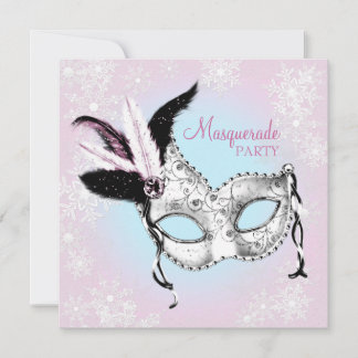 Aquamarines Blaurosa Snowflake Masquera Party Einladung