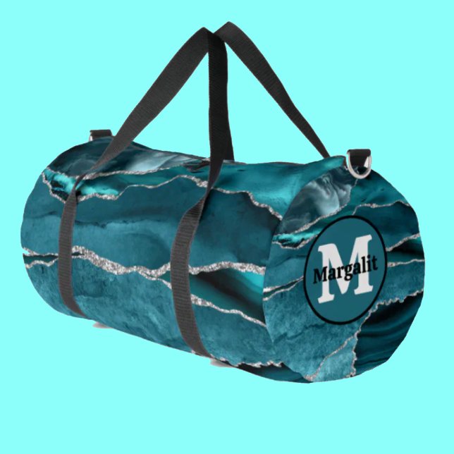Aquamarines Blue Agate Gemstone Monogram Large Duf Duffle Bag (Von Creator hochgeladen)