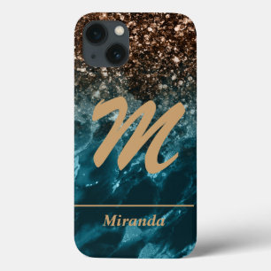 Aquamarines Blue Agate Glitzer Monogram personalis Case-Mate iPhone Hülle