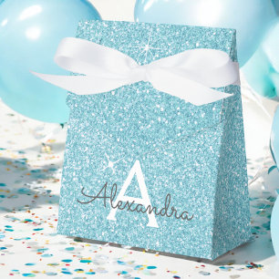 Aquamarines Blue Aqua Glitzer & Sparkle Monogram Geschenkschachtel