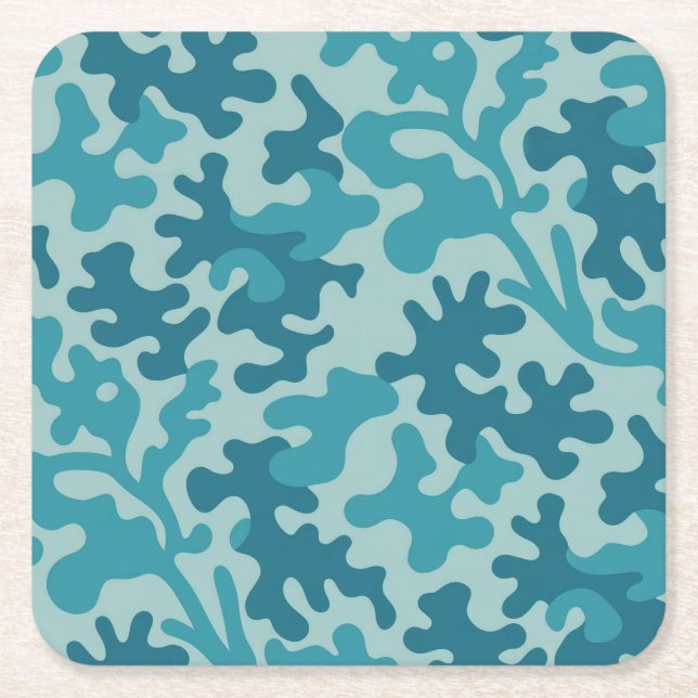 Aquamarines Blue Camouflage Square Untersetzer Set (Vorderseite)