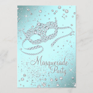 Aquamarines Blue Diamond Masquerade Party Einladung