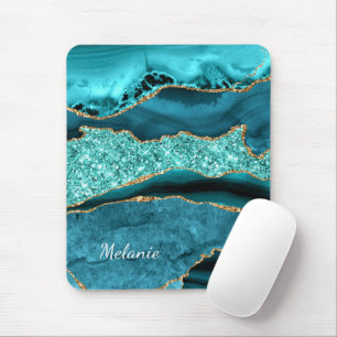 Aquamarines Blue-Gold-Marmor-Individuelle Name-Mau Mousepad