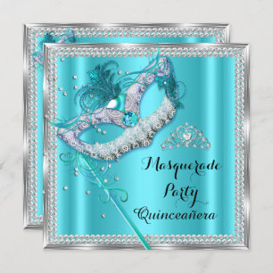 Aquamarines Blue Masquerade Maske Quinceanera Part Einladung