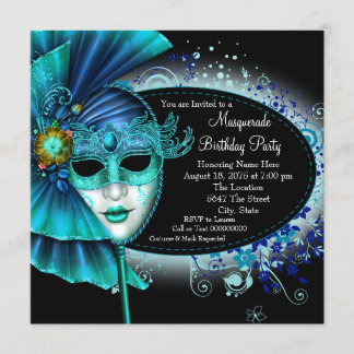 Aquamarines Blue Midnight Masquerade Party Einladung