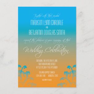 Aquamarines Blue Orange Blühend Hochzeitsempfang Einladung