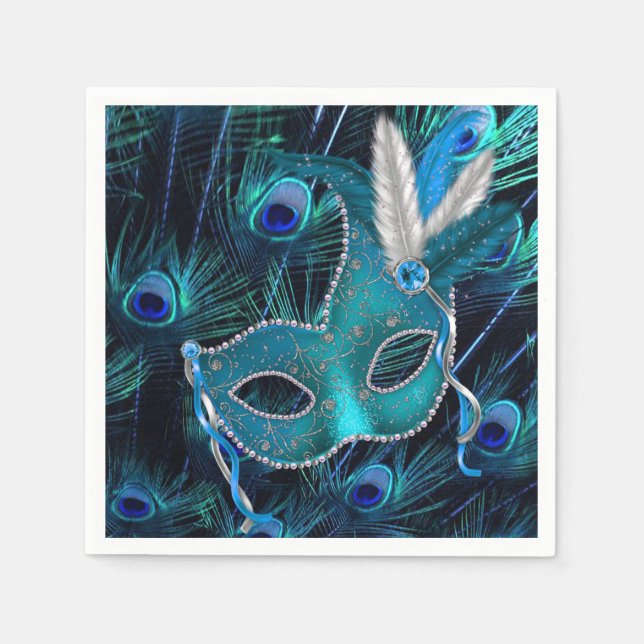 Aquamarines Blue Peacock Masquerade Party Serviette (Vorderseite)