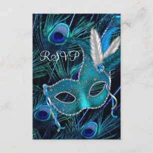 Aquamarines Blue Peacock Masquerade Party UAWG RSVP Karte