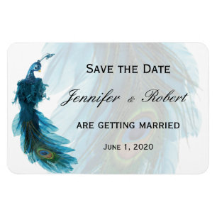 Aquamarines Blue Peacock Plume Wedding Magnet