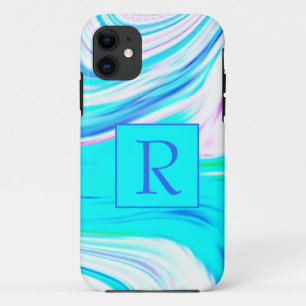 Aquamarines Blue Pink White Abstrakt Waves Monogra Case-Mate iPhone Hülle