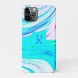 Aquamarines Blue Pink White Abstrakt Waves Monogra Case-Mate iPhone Hülle