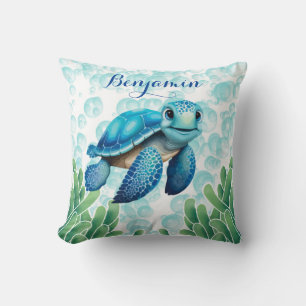 Aquamarines Blue Sea Turtle Seaweed Baby Boy Gesch Kissen