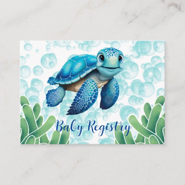 Aquamarines Blue Sea Turtle Seaweed Boy Baby Regis Begleitkarte (Vorderseite)