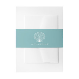 Aquamarines Blue Seashell Beach Minimal Wedding Einladungsbanderole
