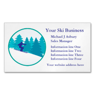 Aquamarines Blue Snow Ski Logo Magnetische Visitenkarte
