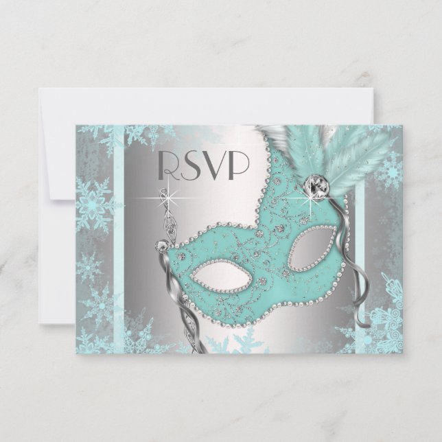 Aquamarines Blue Snowflake Masquerade Party UAWG RSVP Karte (Vorderseite)