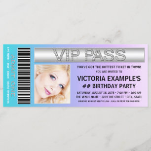 Aquamarines Blue und Lila Ticket Geburtstagsparty Einladung