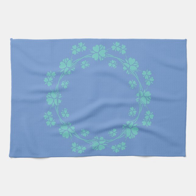 Aquamarines Blumenmuster auf Blue Disc Handtuch (Horizontal)