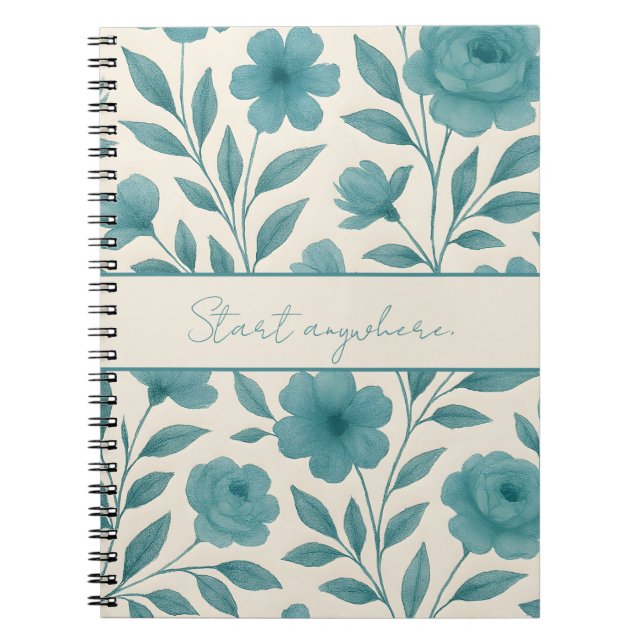 Aquamarines Blumenmuster Inspiration Notebook Notizblock (Vorderseite)