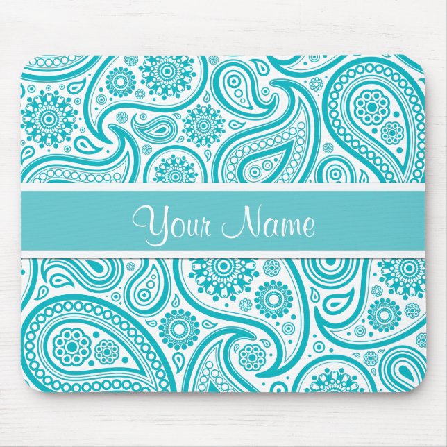 Aquamarines Blumenpaisley-Monogramm-Muster Mousepad (Vorne)
